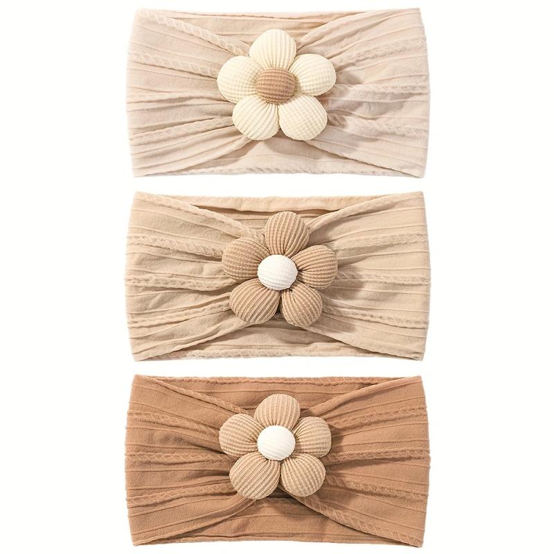 3-teiliges weiches Nylon-Kopftuch Astique geeignet für neugeborenes Baby Mädchen Blumen-Stirnband Elastisches Haarband Turban Kleinkind Haarschmuck
