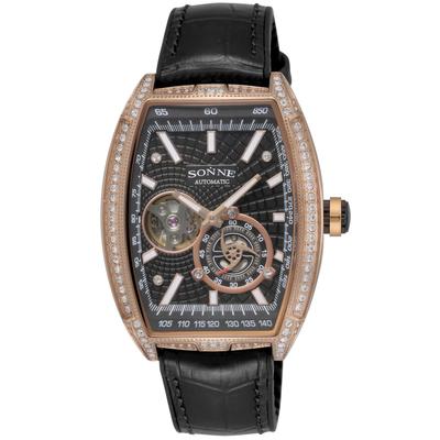 Orologio S032 Quadrante Nero Acciaio Inossidabile Vetro Minerale Orologio a Carica Automatica Marca [Sonne] S032PGZ-BK Da Uomo