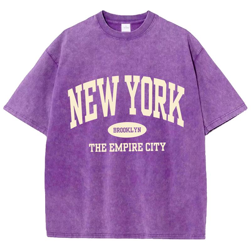 New York Brooklyn Brief Aufdruck Gewaschene T-Shirts Damen Baumwoll Tops Bequem Ausgefranste Rundhals T-Shirts Sommer Damen Kleidung