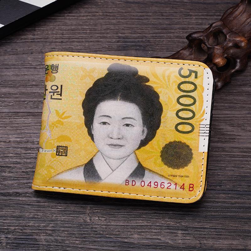 Men's Short Bi-Fold Wallet with Currency Pattern – High-Quality Money Clip & Multi-Card Holder