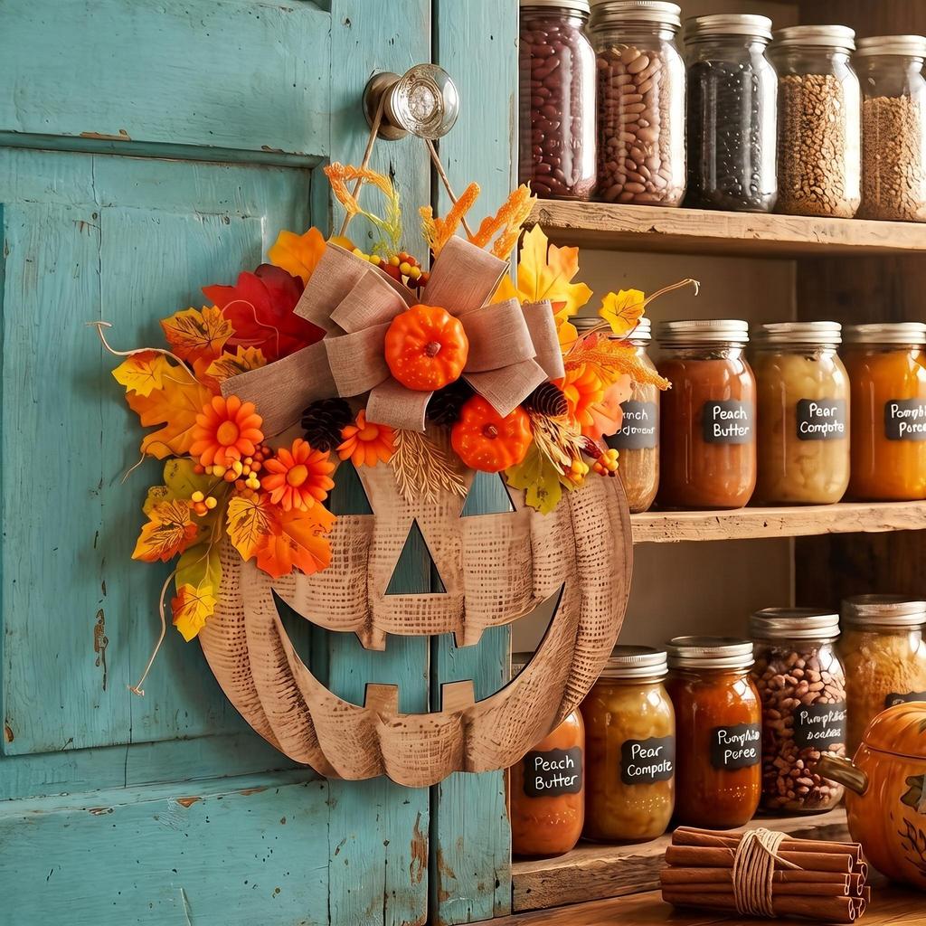 Halloween simulation flower autumn wooden pumpkin listing wooden door sign pendant window home decoration ornament autumn wooden pumpkin listing