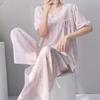 Cotton and silk pajamas women's summer 1011 new short-sleeved trousers can be worn outside the suit, sweet girl small fresh loungewear