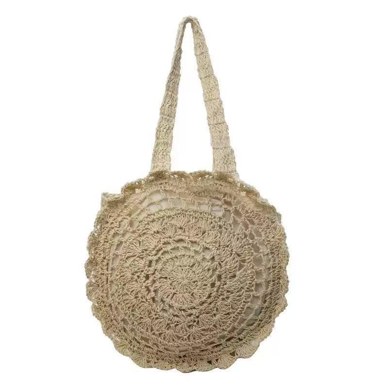New lace hollow straw bag handwoven bag large capacity tote bag women's seaside vacation shoulder beach bag