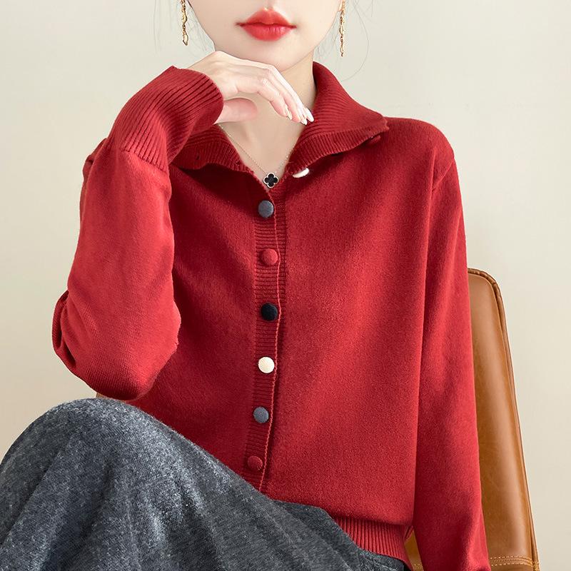 

Стильный облегающий вязаный кардиган с высоким воротником для женщин - Модный, универсальный, омолаживающий фасон XXL