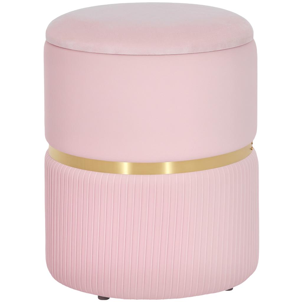 Velvet-Feel Storage Ottoman - Pink