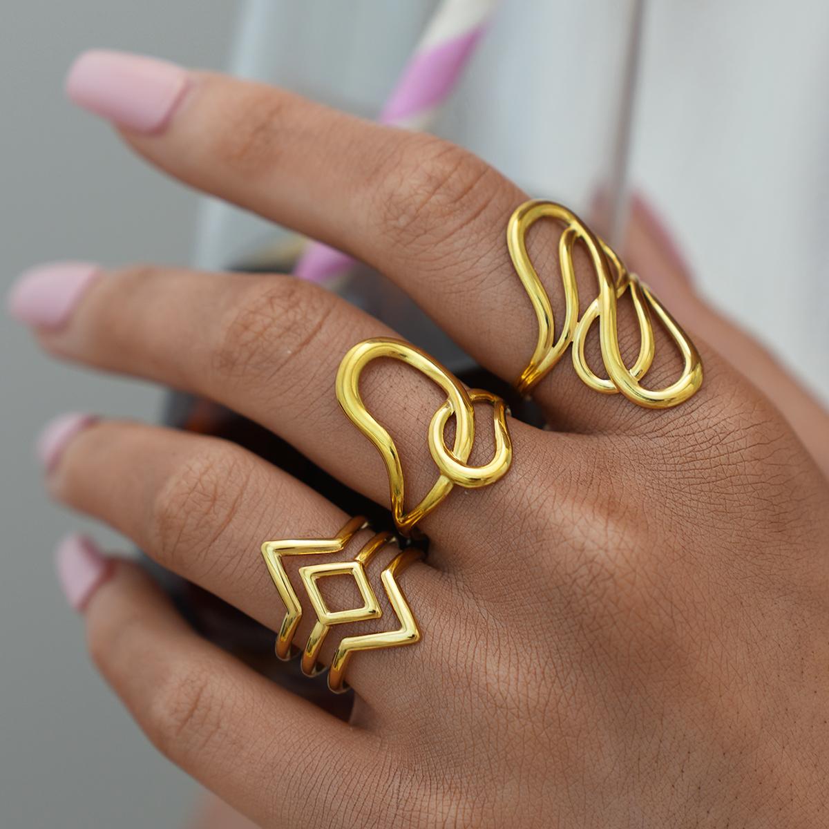 

316L Stainless Steel Irregular Rings for Women Men Creative Gold Color Adjustable Opening Ring Female Statement Zircon Gifts resizable
