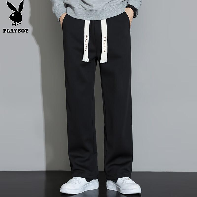 PLAYBOY Men's Straight-leg Casual Pants Men's Autumn and Winter High-end Long Pants Loose Wide-leg Trendy Sports Trousers