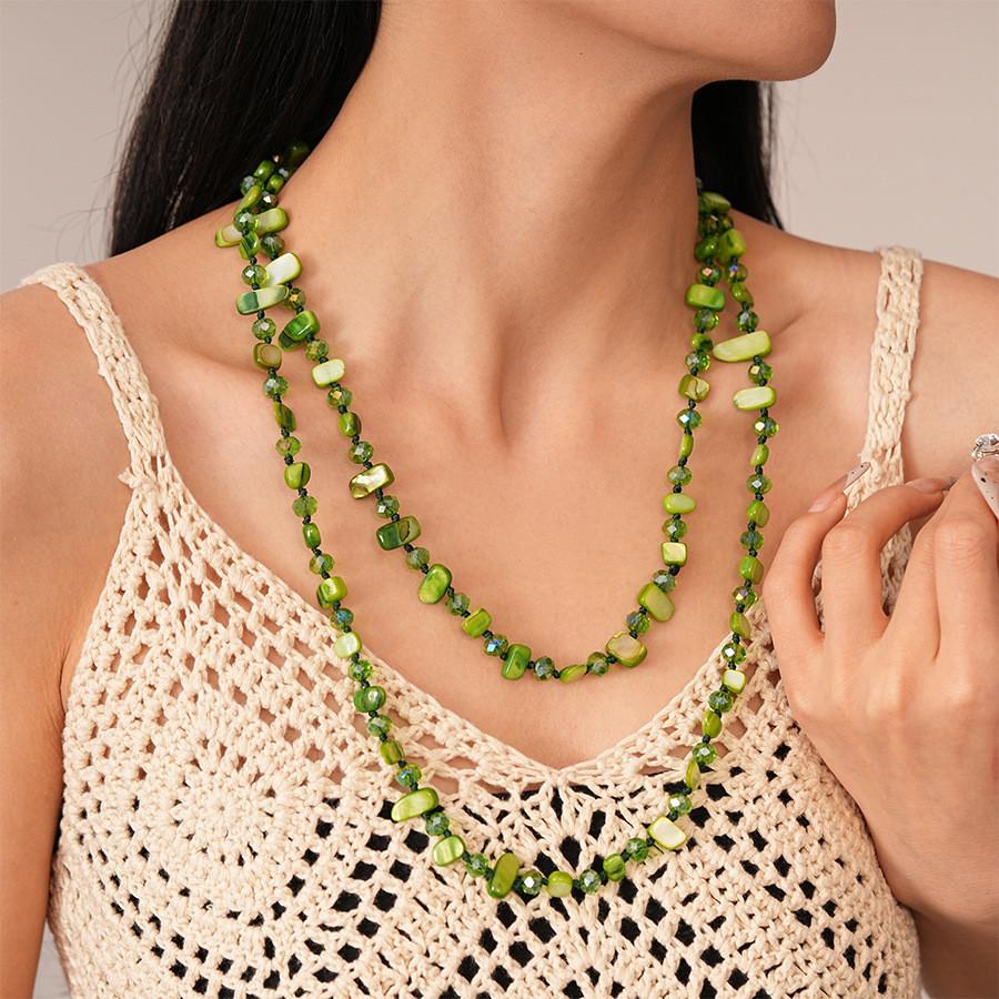 JMXD-1.2m shell crystal bead necklace, irregular shell necklace crystal sweater chain accessories trendy women s neck chain