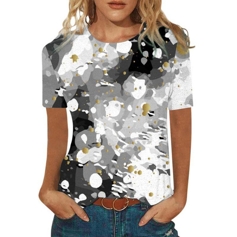 Women's Summer 3D Printed Short Sleeve V-neck Top T-shirt for Women
