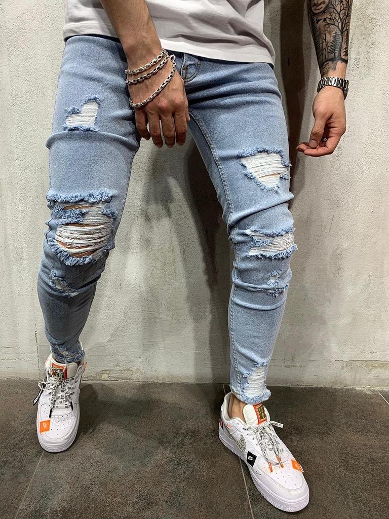 De Distressed Slim Elastic All Distressed [Petit Francais] Jeans, Fit, Stylish, Stretch, Waist, Men's Pants, Khaki, Seasons, Cool, Spring/Autumn,