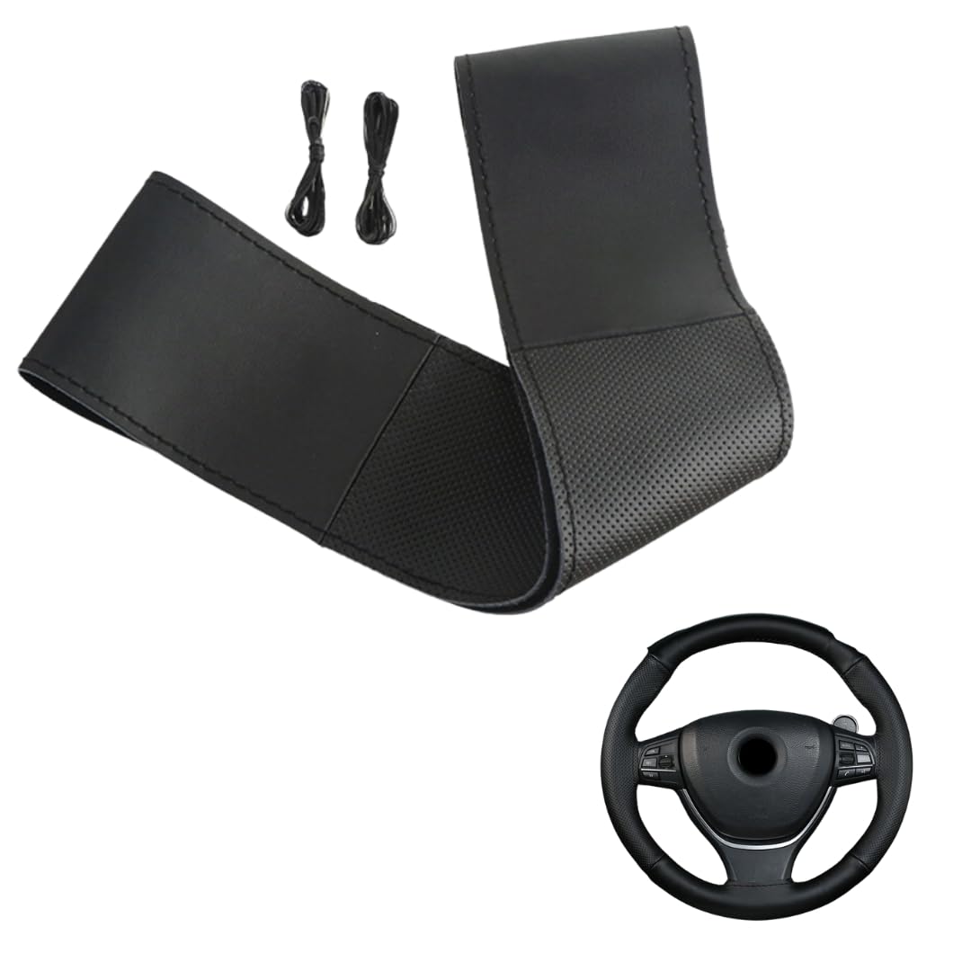 

Магазин MaT Плетёная оплётка на руль из натуральной кожи для обычных автомобилей и лёгких 38 см чехол, кожа, нескользящий, с захватом, ручная строчка, автомобили, (черный) чёрный