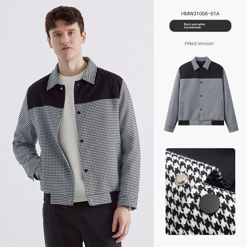 

Paper Crane Men s Houndstooth Jacket Men s Spring Young Men s Fashion Brand Cargo Outerwear Casual Clothes 31056 01A Black and White Houndstooth XL