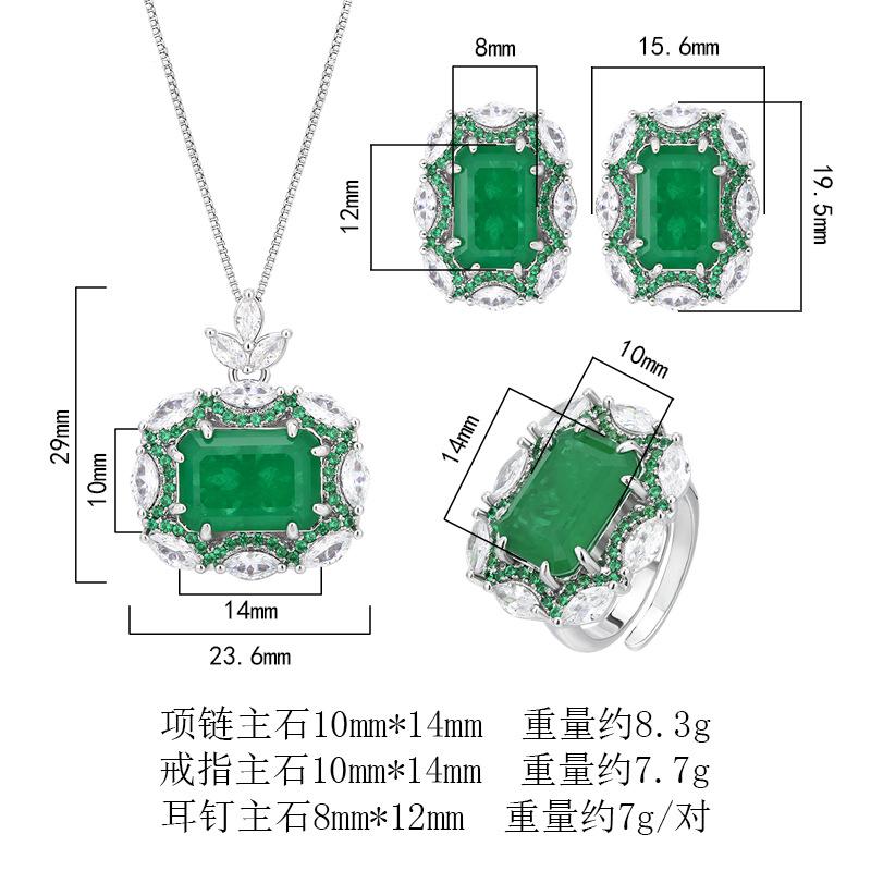 Jewelry Set Necklace Ring Earring Emerald Palace Style Retro High-end Fashionable Women's Batch