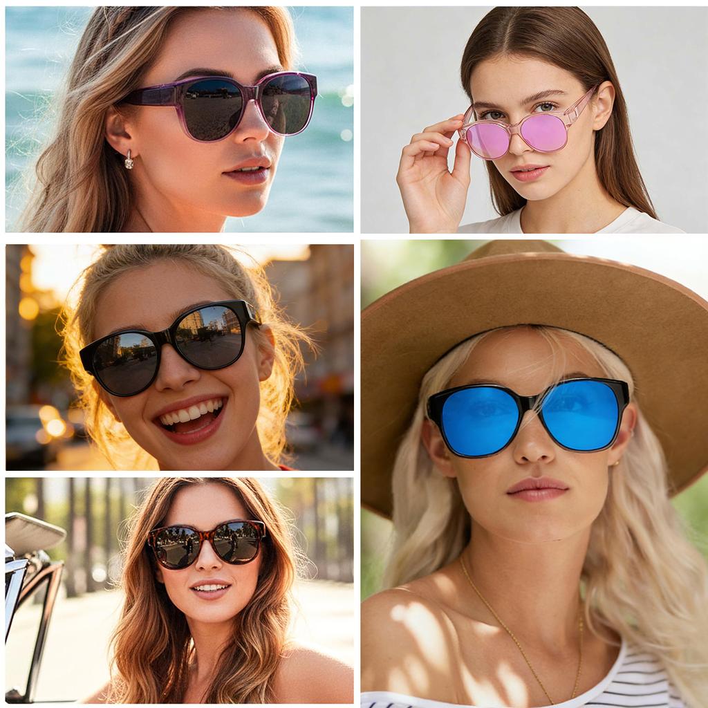 Fit Over Glasses Sunglasses for Women & Men, Stylish Cat Eye Design Sun Glasses 100% UV Protection T03 2pack