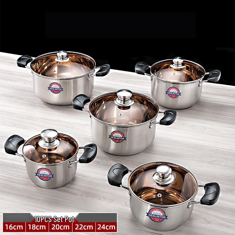 Набор кастрюль ZISIZ 201 из нержавеющей стали, 10 предметов