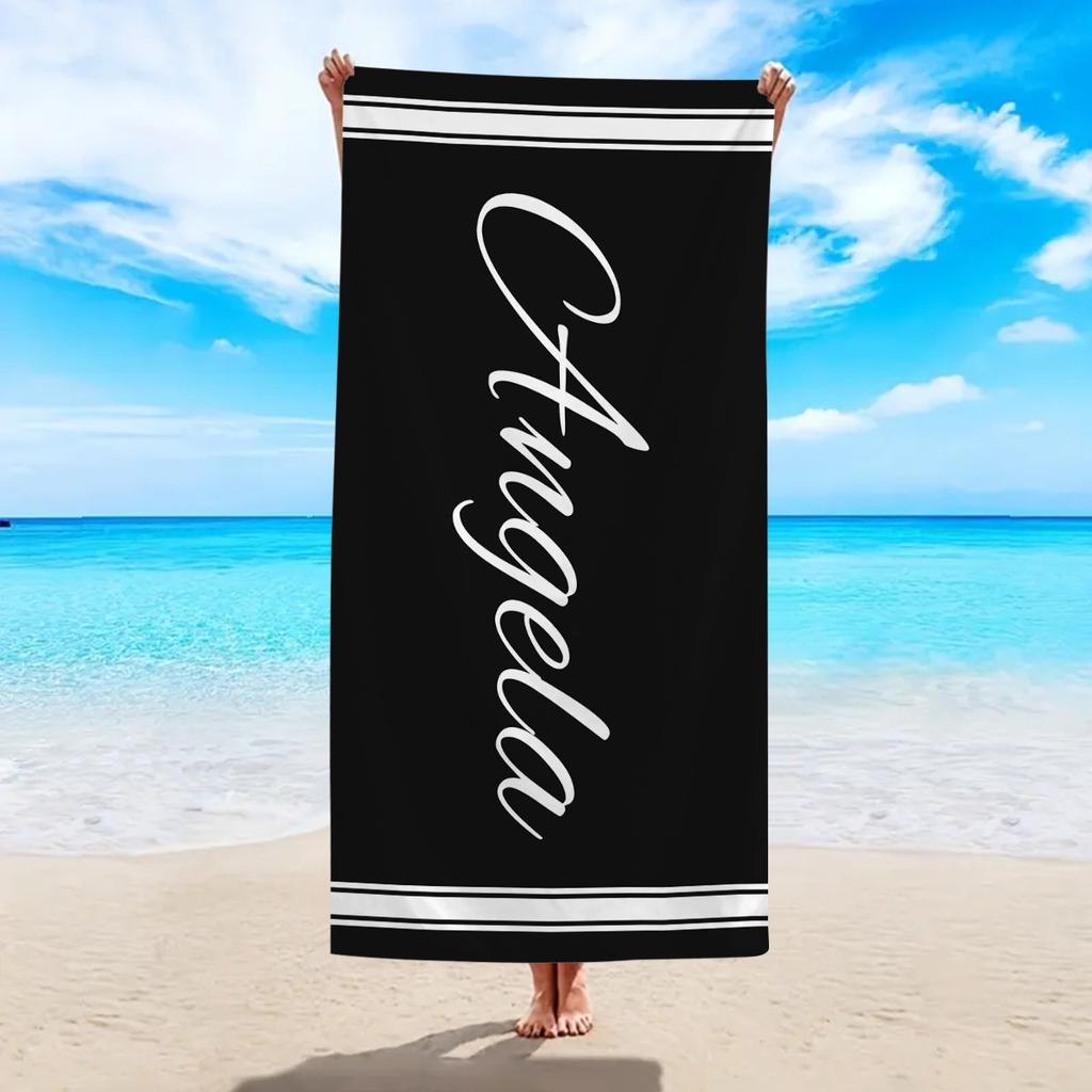 1pc Black personalized customized beach towel, ultra-fine fiber quick drying and absorbent beach towel, bathroom decoration