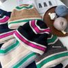 Hat for Women, Soft and Fluffy In Autumn and Winter, Big Head Circumference Showing a Small Face, Contrasting Colors, Striped Knitted Hat, Warm Ear Pr