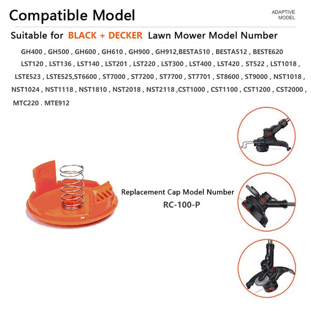 For Black & Decker GH400/GH500/GH600 10 Spool Cap with 10 Spring Lawn Mower Replacement, RC-100-P