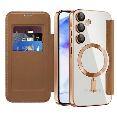Husa Pliabilă cu Slot pentru Card din Piele pentru Afaceri Pentru Samsung S25 Edge S24 FE S23 Ultra A56 A36 A16 A55 Încărcare Wireless Magnetică Transparentă Rezistentă la Șocuri Husă Telefon