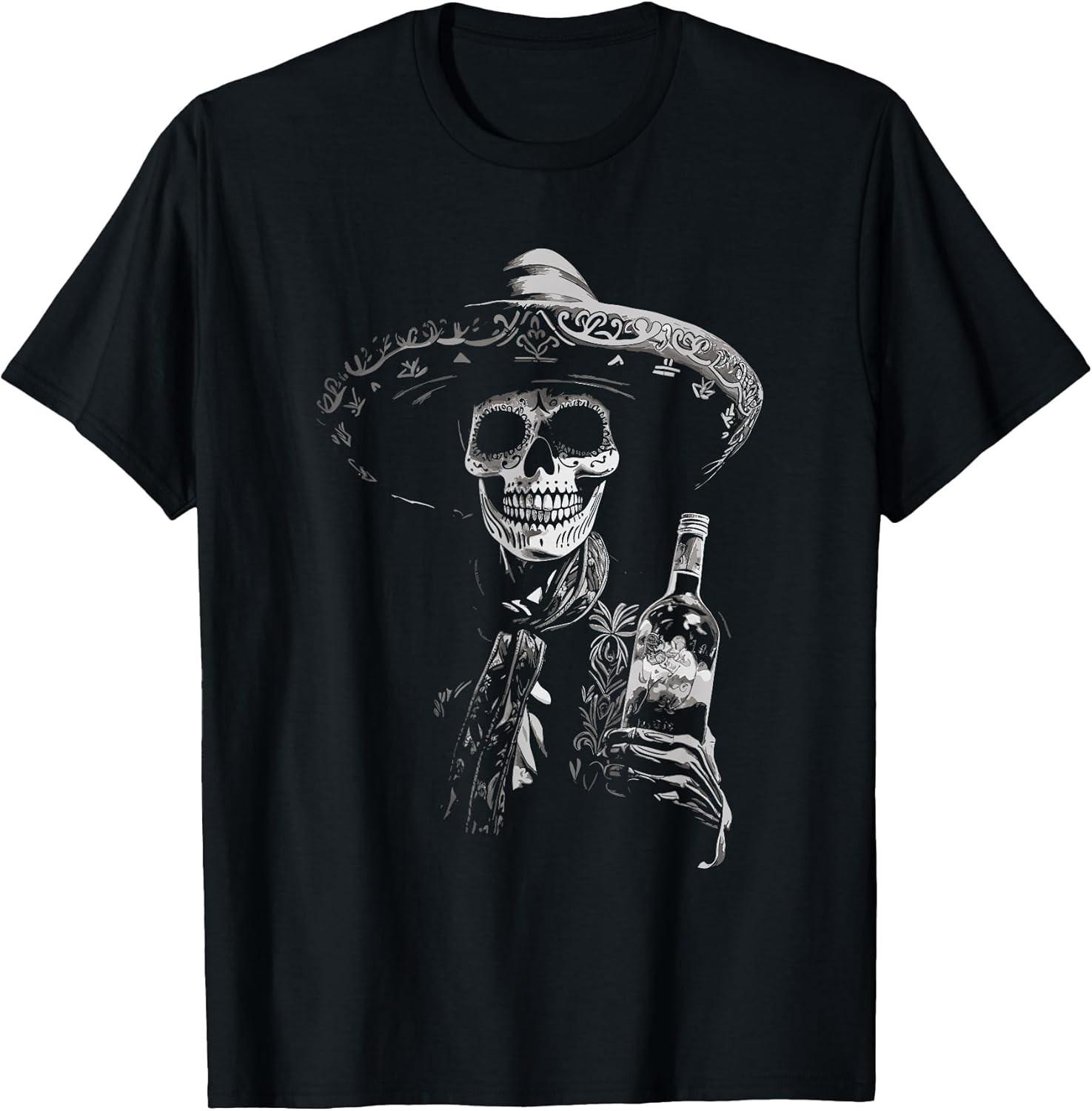 Skeleton Tequila: Mexico Dia De Los Muertos Funny Cotton Tee S