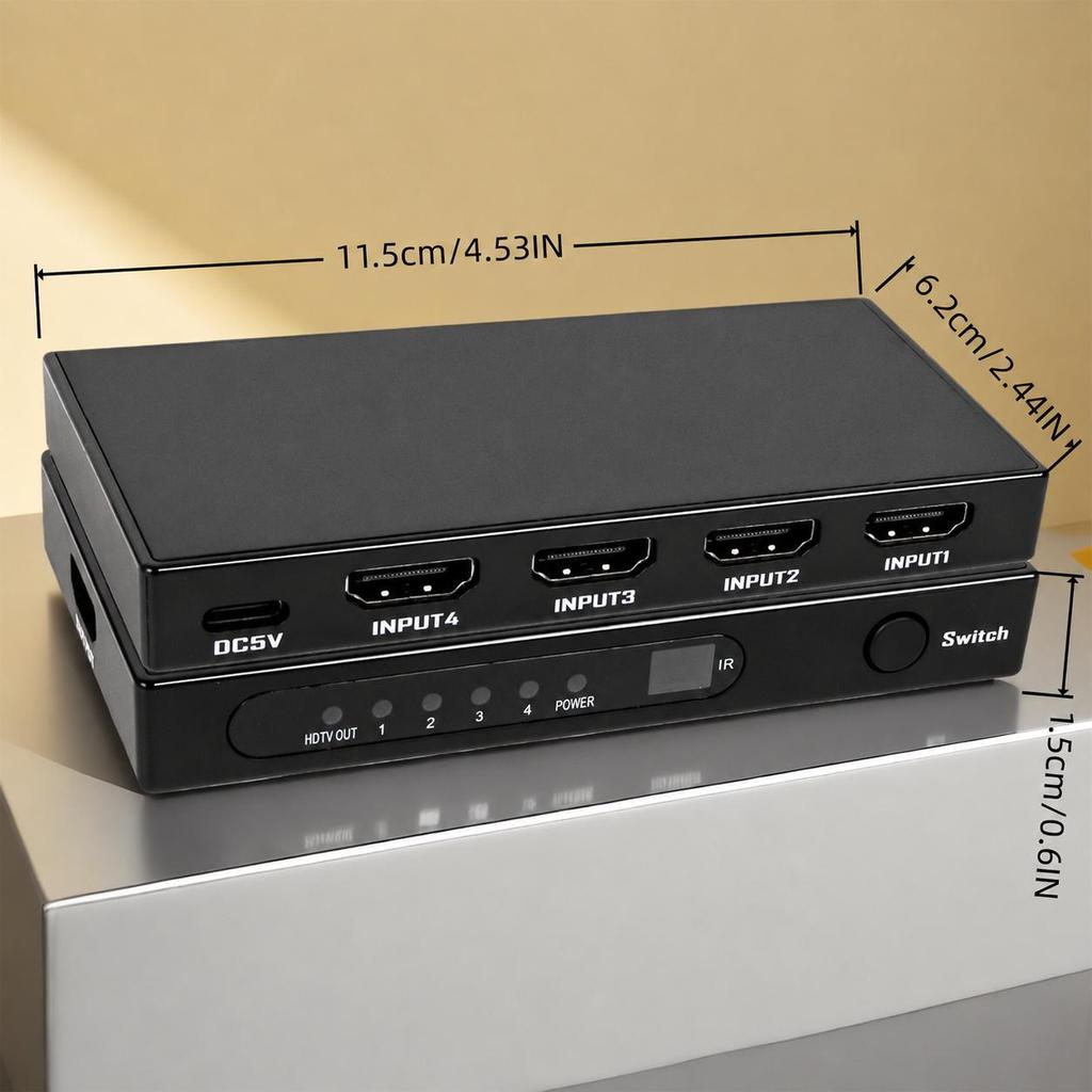 HDMI 4x1 Switch 4-Input 1-Output HDMI Switch HDMI Selector Supporting 4K@30Hz Ultra HD Includes Remote Control 10.2 Gbps High-Speed Data Transfer