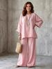 European & American Style Women's Cotton Linen Blend Shirt and Wide Leg Pants Set