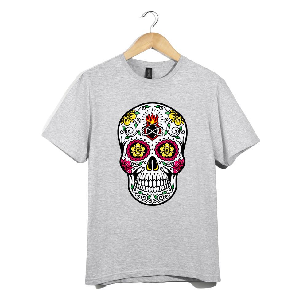 Fire Skull Sugar Skull T-Shirt Unisex Sacred Heart Day of the Dead Calavera Tee 3XL