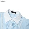 ZANZEA Women Elegant Splice Turn Down Collar Casual Short Sleeve Dress