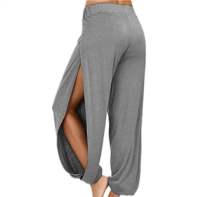 Damenmode-Haremshose, seitlich geteilt, Jogging, Hippie, Yoga, Strand, einfarbig, Sporthose