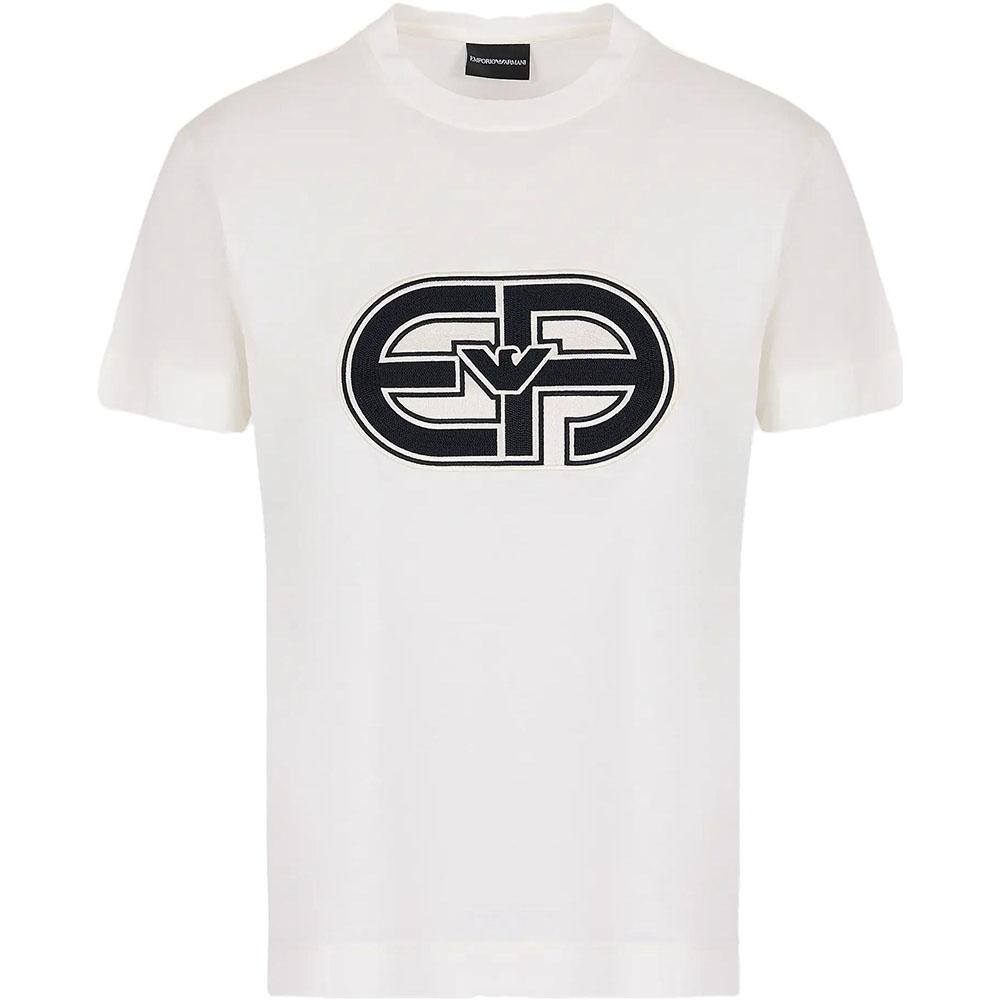 Emporio Armani EA SS23 Футболка с вышивкой букв, круглым вырезом, коротким рукавом, мужские топы, ванильно-белый 3R1TV4-1JUVZ-0128 L