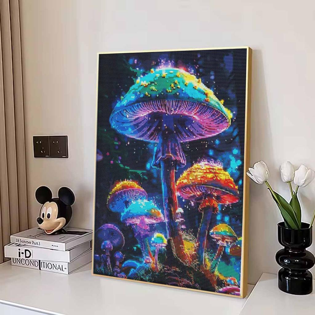 Kit Pittura Diamante Fungo Psichedelico Rotondo Completo Fai da Te Tela Sparkle Art per Adulti Artigianato Rilassante e Decorazione Casa Idea Regalo Set