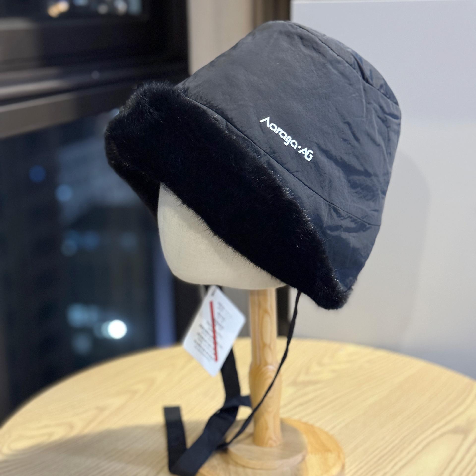 

New purple plush thickened warm ear-protecting fisherman hat for women, winter outdoor lace-up windproof riding hat Adult54-60Average Size чёрный