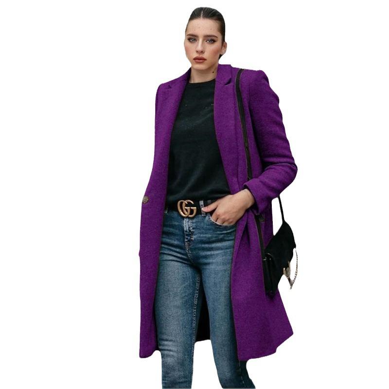 2024 Autumn/Winter Women's Long Wool Coat with Hidden Buttons - European/American Style