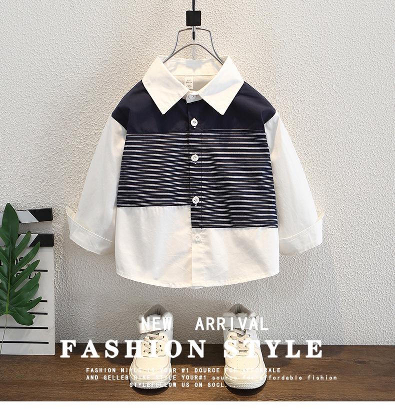 Boys' Handsome Striped Long-Sleeve Shirt, New 2025 Spring/Autumn Trend, Small to Medium Sizes