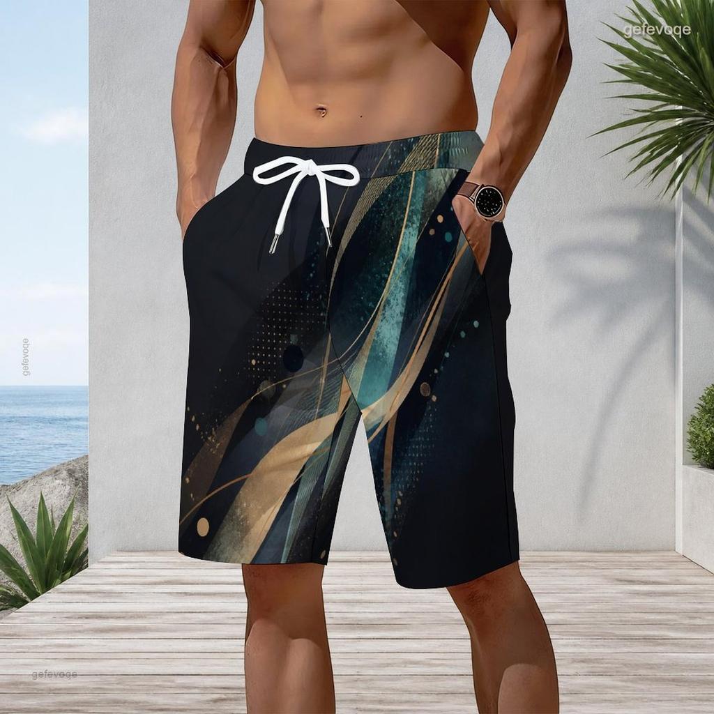 Men s Plus Size Colorful Ink Splash Printed Drawstring Waist Straight Leg Beach Shorts With Side Pockets