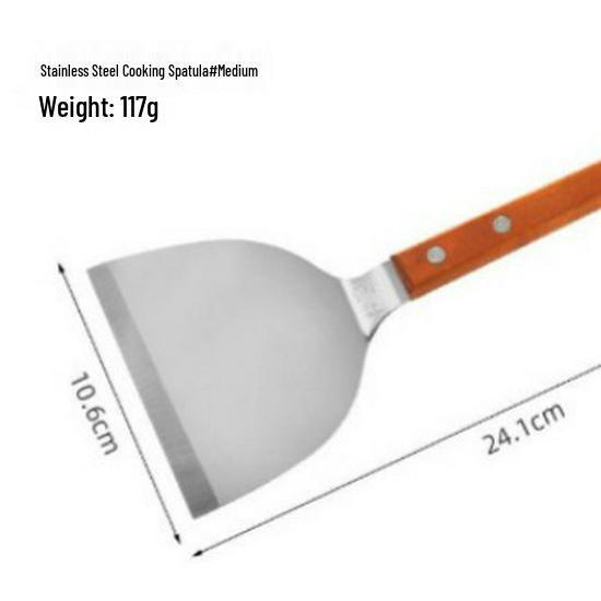 Newcomer Offer: Wooden Handle Stainless Steel Cooking Spatula - Ideal for Frying, Korean Teppanyaki, Steak, and Wok Cooking