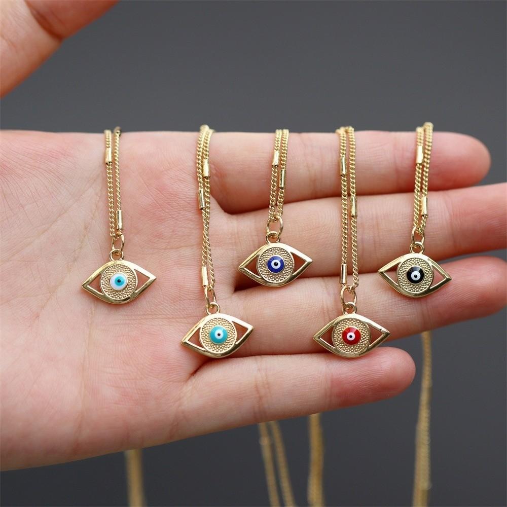 Vintage Devil's Eye Necklace Copper Gold Plated Eyeball Neck Chain Demon Eye Necklace Party Favors