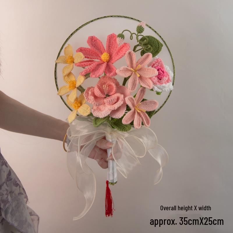 

Handmade Wedding Crochet Flower Fan with Roses and Peonies - Perfect Bride Gift