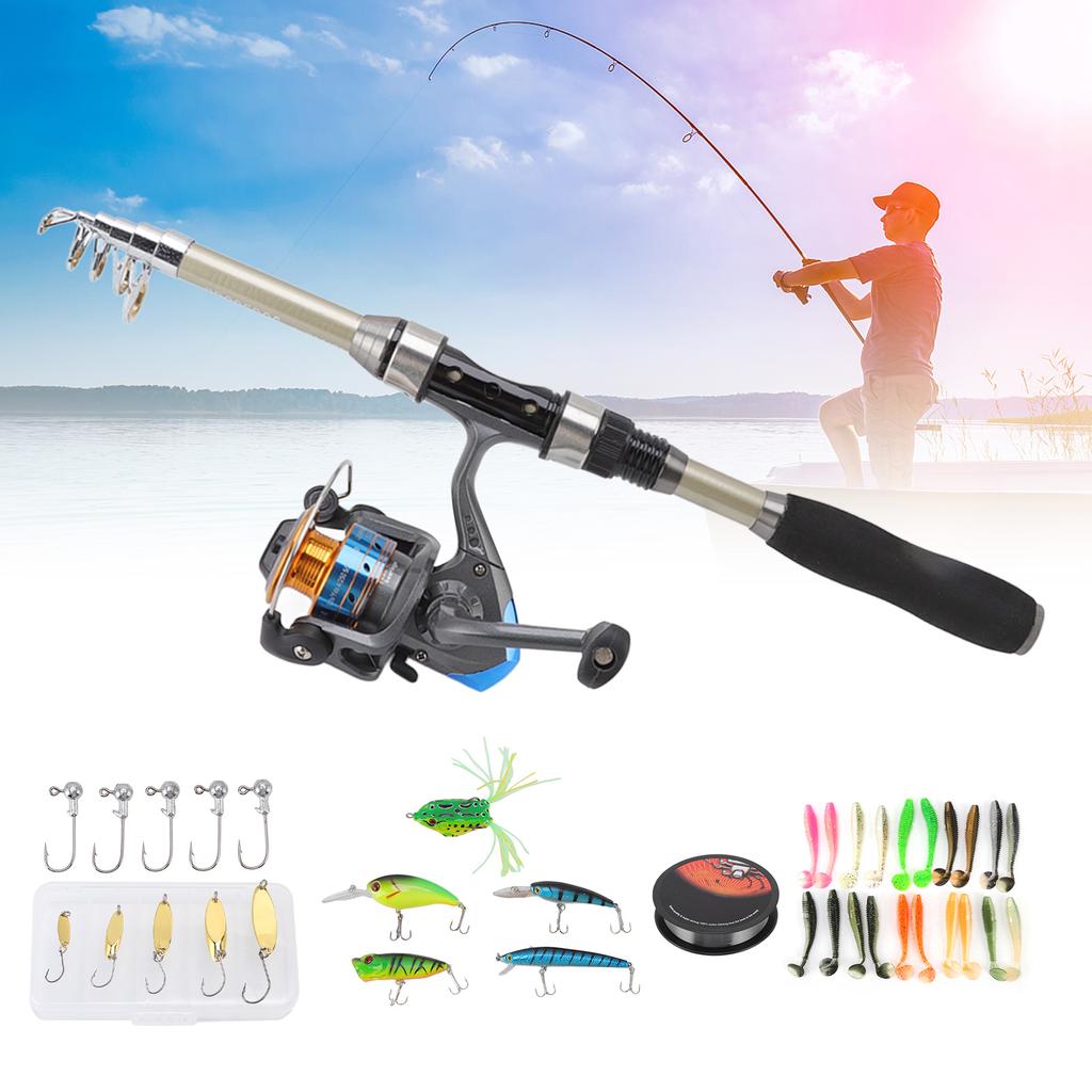 Fishing Pole Kit Carbon Telescopic Portable Durable Lure Rod Set with Fishing Reels Fish Bait for Beginner Professional
