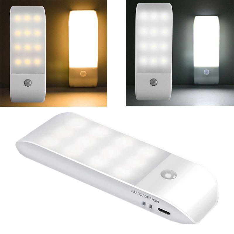 Pir Infrared Motion Sensor Usb Rechargeable Led Night Light Closet Lamp Wardrobe