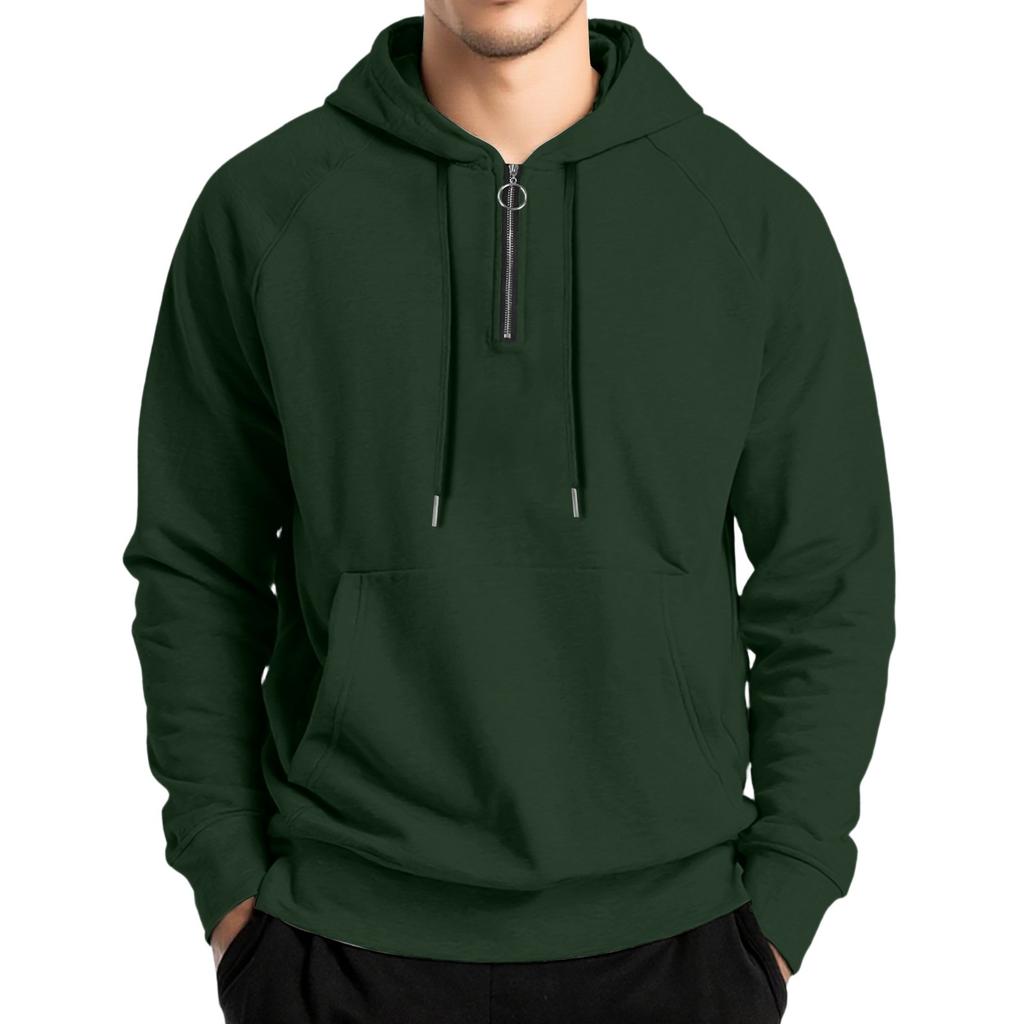 Pánská fleecová mikina s kapucí, ležérní pulovr s dlouhým rukávem na 1/4 zip