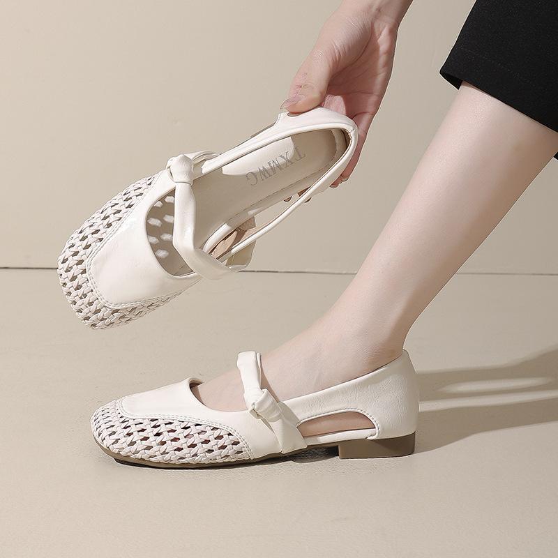 Γαλλικά ελαφριά υφασμένα κούφια Mary Jane μονά παπούτσια 2025 άνοιξη και καλοκαίρι νέο μαλακή σόλα μαλακή επιφάνεια ένα πέταλο παπούτσια γιαγιάς