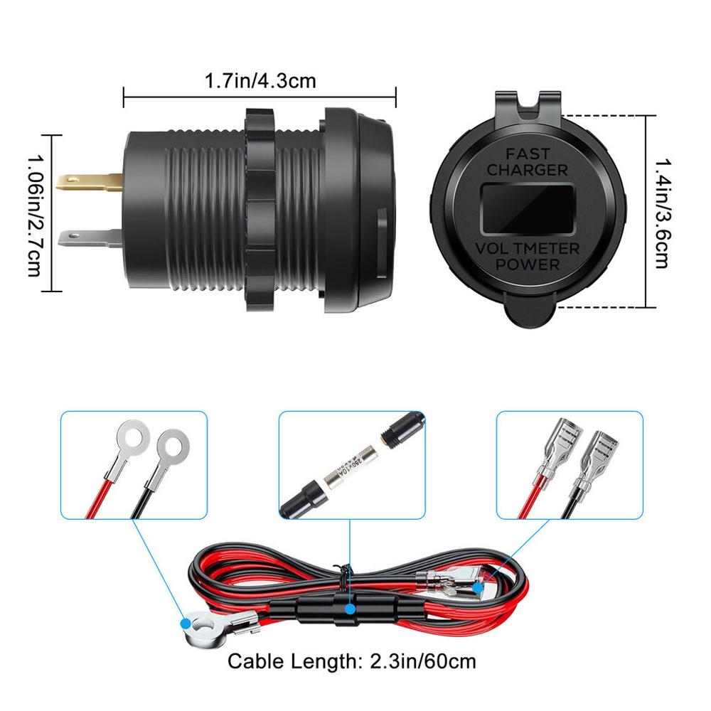 1Pc Car Charger Socket Black Dual PD USB Port Power Outlet LED Digital Display Quick Charger Auto Electronics Accessories