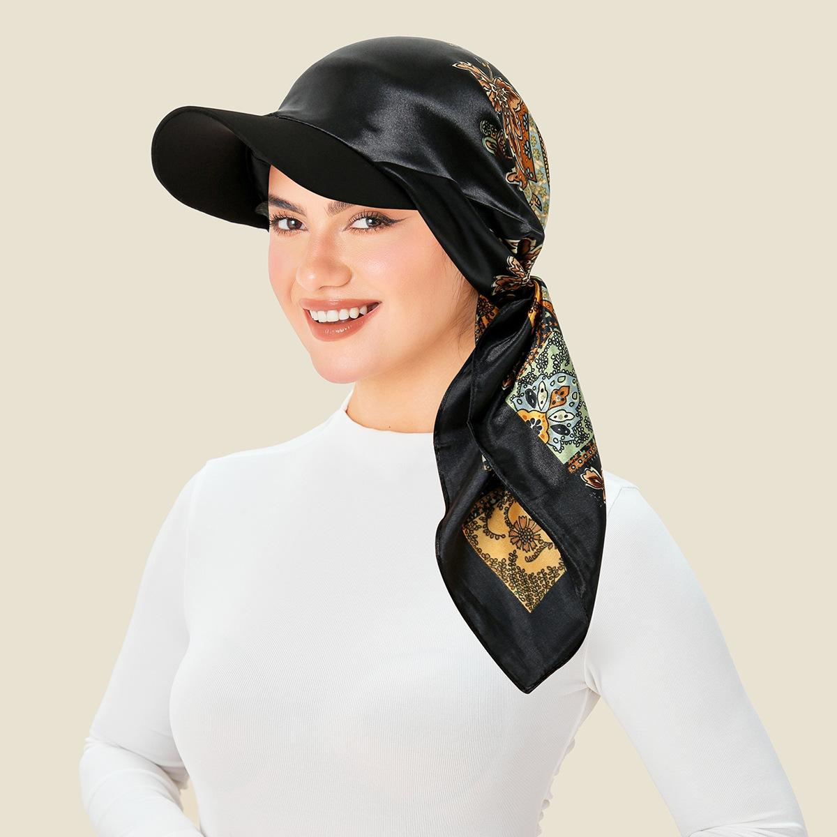 Женская бейсболка с цветочным принтом, квадратный шарф, многофункциональная кепка для повседневной носки чёрный