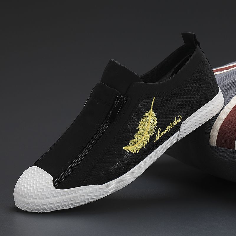 

Дизайнерские мужские кроссовки с защитным носком, парусиновые туфли с зеленым пером, летние дышащие двойные молнии, защитные кроссовки для мужчин до щиколотки CN 44(insole 27 cm чёрный