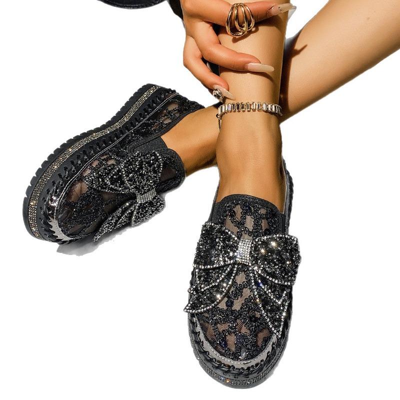 Sponge Cake Female Summer Thick Sole One Pedal Lazy Fisherman Shoes Lace Rhinestone Beanie Shoes Single Shoes