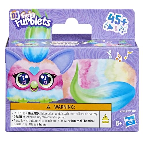 Hasbro Furby DJ Furblets Candy Swirl Mini Friend, Furby-speaking only, motorized plush toy with expandable body, sounds and music, for ages 6 and up,
