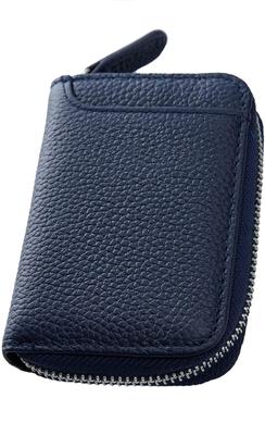 Münzgeldbörse aus echtem Kartenetui mit Schlüsselring [STREAM] Geldbörse, Etui, Herren, Damen, klein, Leder, Halter, Fassungsvermögen, (Marine)