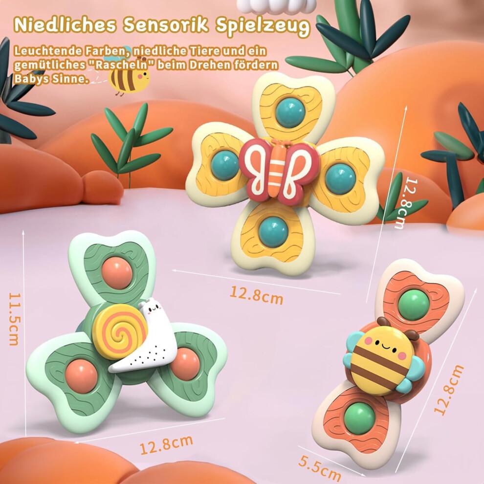 Suction Cup Toy Baby - 3 Pack Safe Bath Toys for 3 Months+, Sensory Spinner Table Toy, Travel Friendly Baby Toy