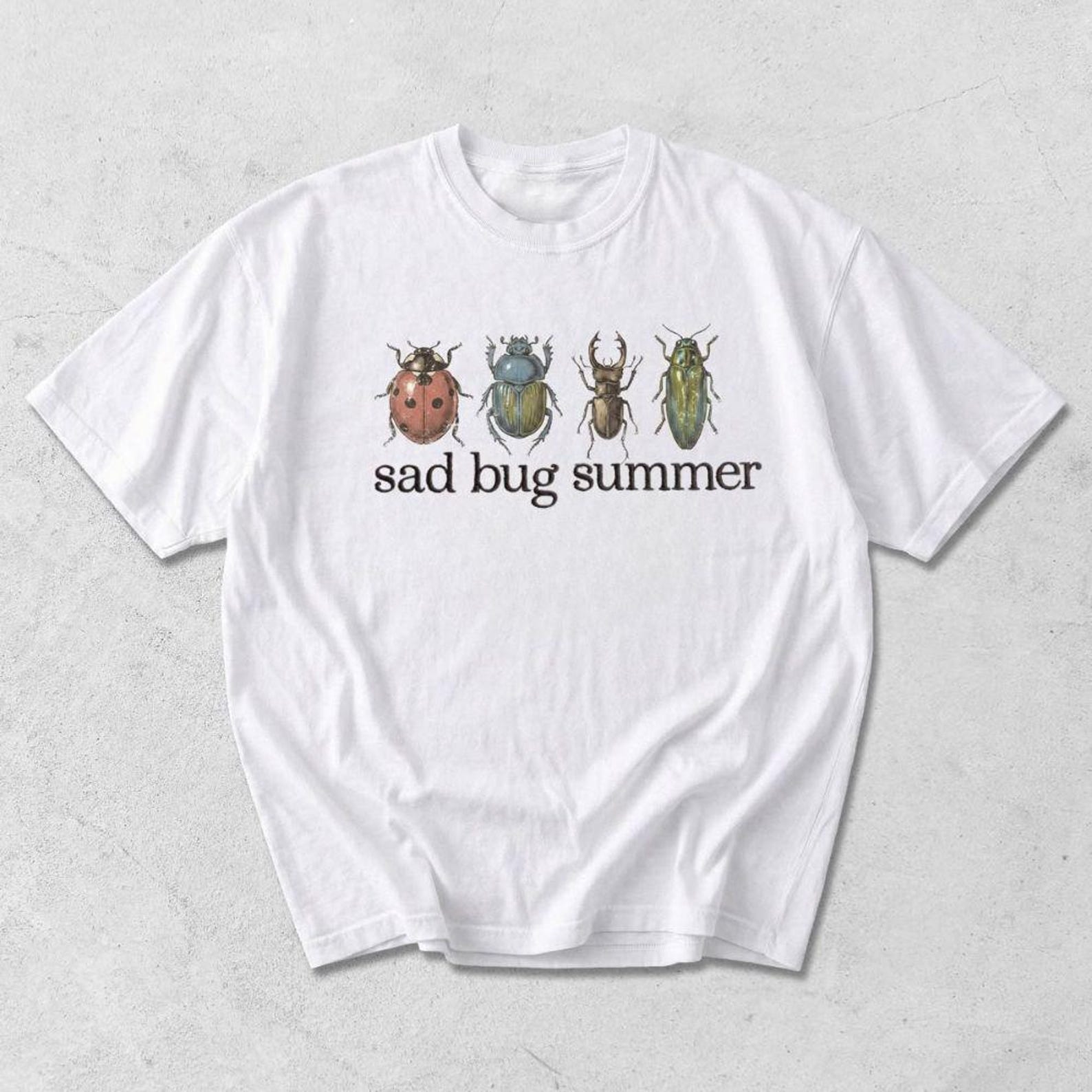 Sad Bug Summer Shirt | Vintage Beetle Insect Graphic Tee | Funny Cottagecore Gift for Bug Lover, Entomology Fan 3XL
